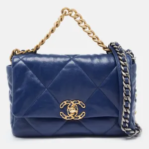 Blue Quilted Leather Medium 19 Flap Bag