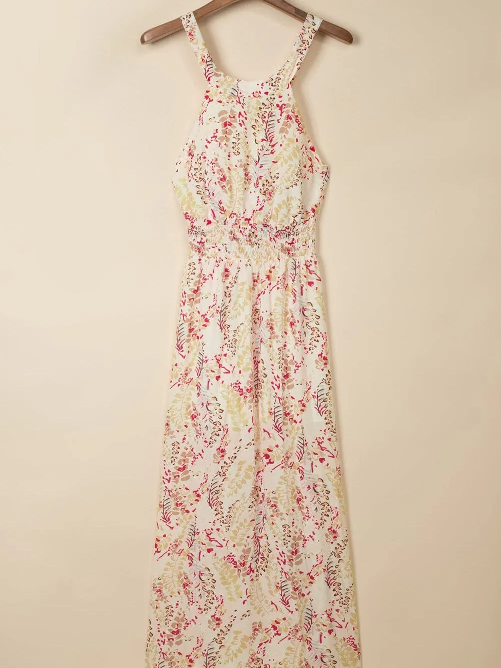 Bohemian Halterneck Maxi Floral Dress with Back Ribbon Ties