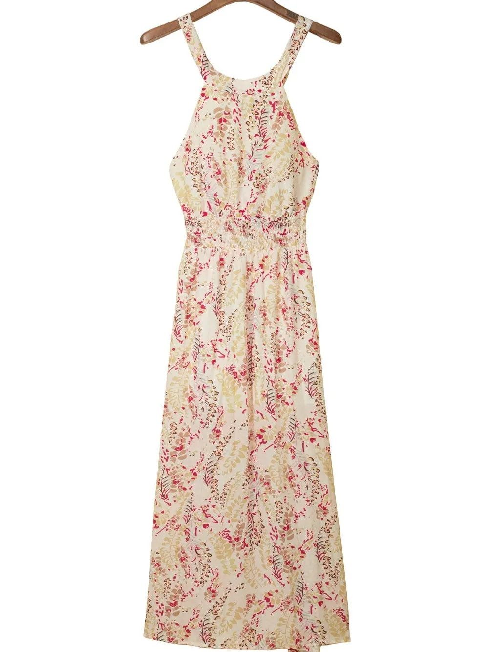 Bohemian Halterneck Maxi Floral Dress with Back Ribbon Ties