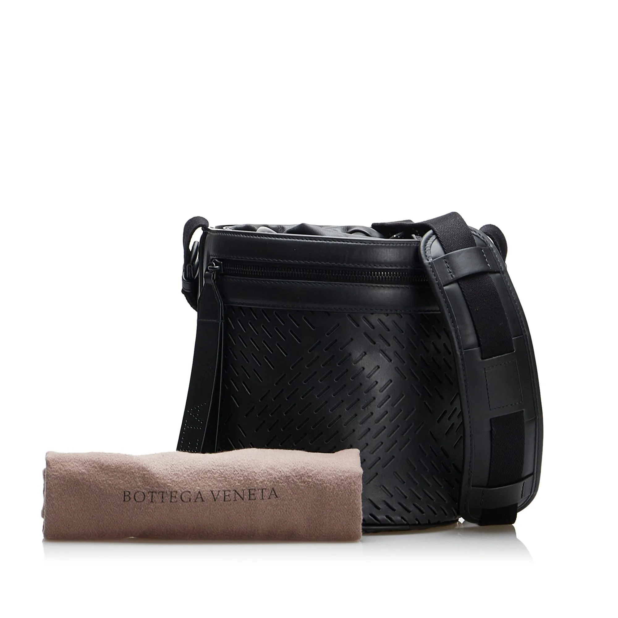 Bottega Veneta Paper Bucket Bag Black Perforated Leather