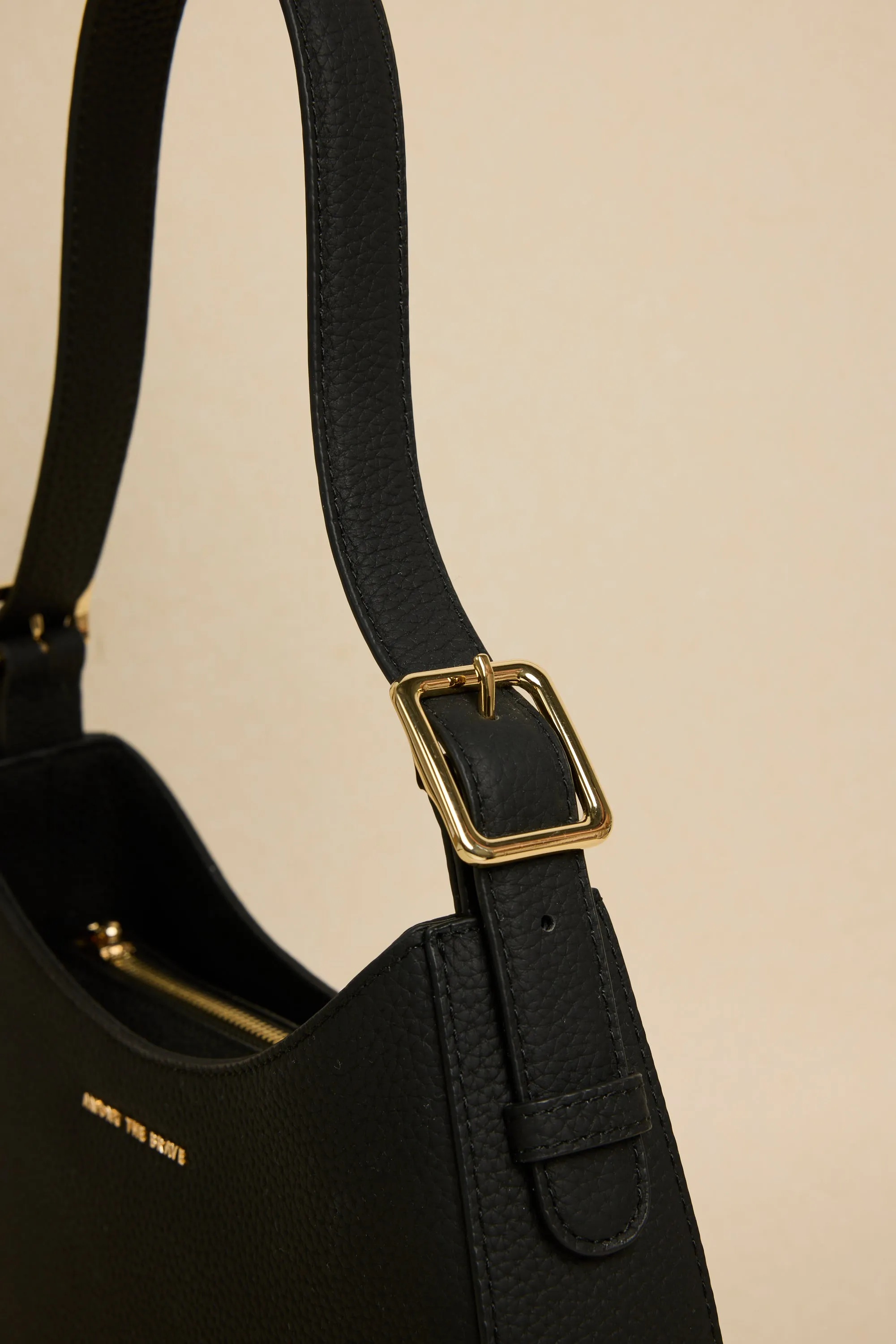 Brooklyn Black Leather Double Buckle Shoulder Bag