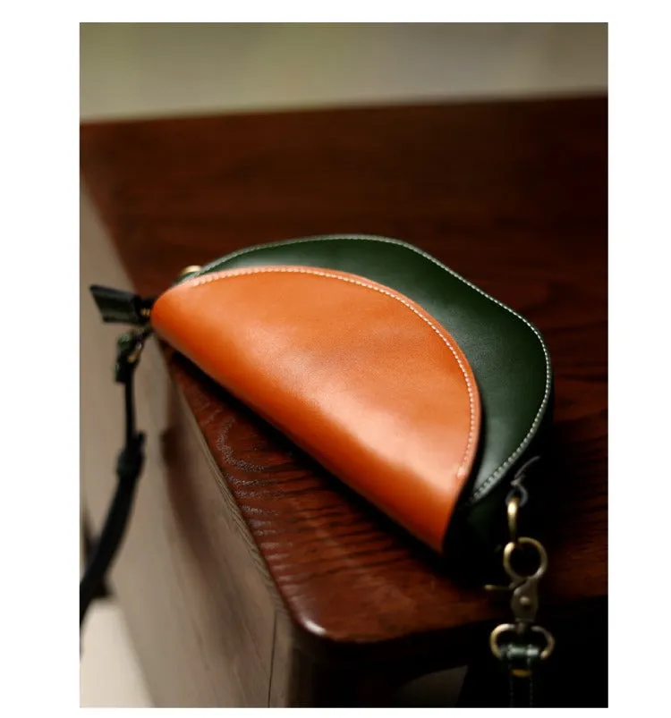 Brown&Green LEATHER Saddle Side Bag WOMEN Contrast SHOULDER BAG Small Crossbody Purse FOR WOMEN