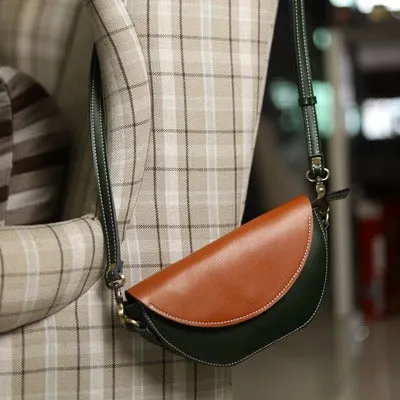 Brown&Green LEATHER Saddle Side Bag WOMEN Contrast SHOULDER BAG Small Crossbody Purse FOR WOMEN