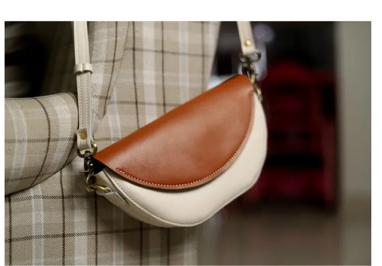 Brown&Green LEATHER Saddle Side Bag WOMEN Contrast SHOULDER BAG Small Crossbody Purse FOR WOMEN