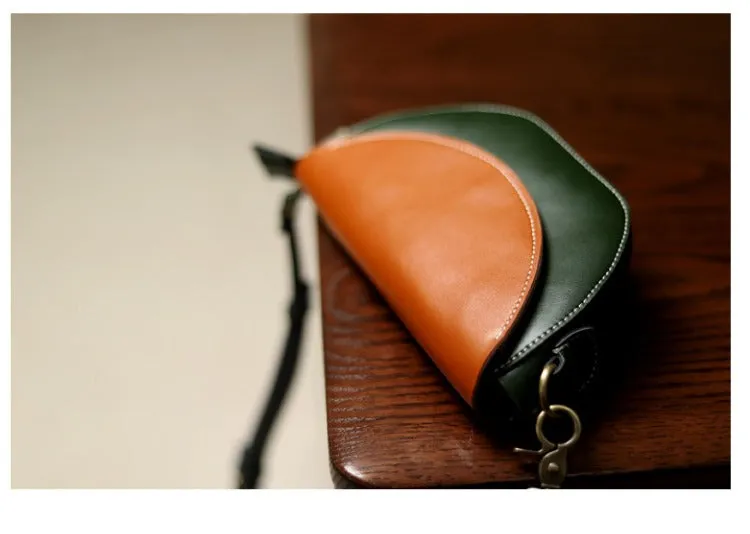 Brown&Green LEATHER Saddle Side Bag WOMEN Contrast SHOULDER BAG Small Crossbody Purse FOR WOMEN