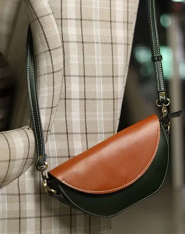 Brown&Green LEATHER Saddle Side Bag WOMEN Contrast SHOULDER BAG Small Crossbody Purse FOR WOMEN