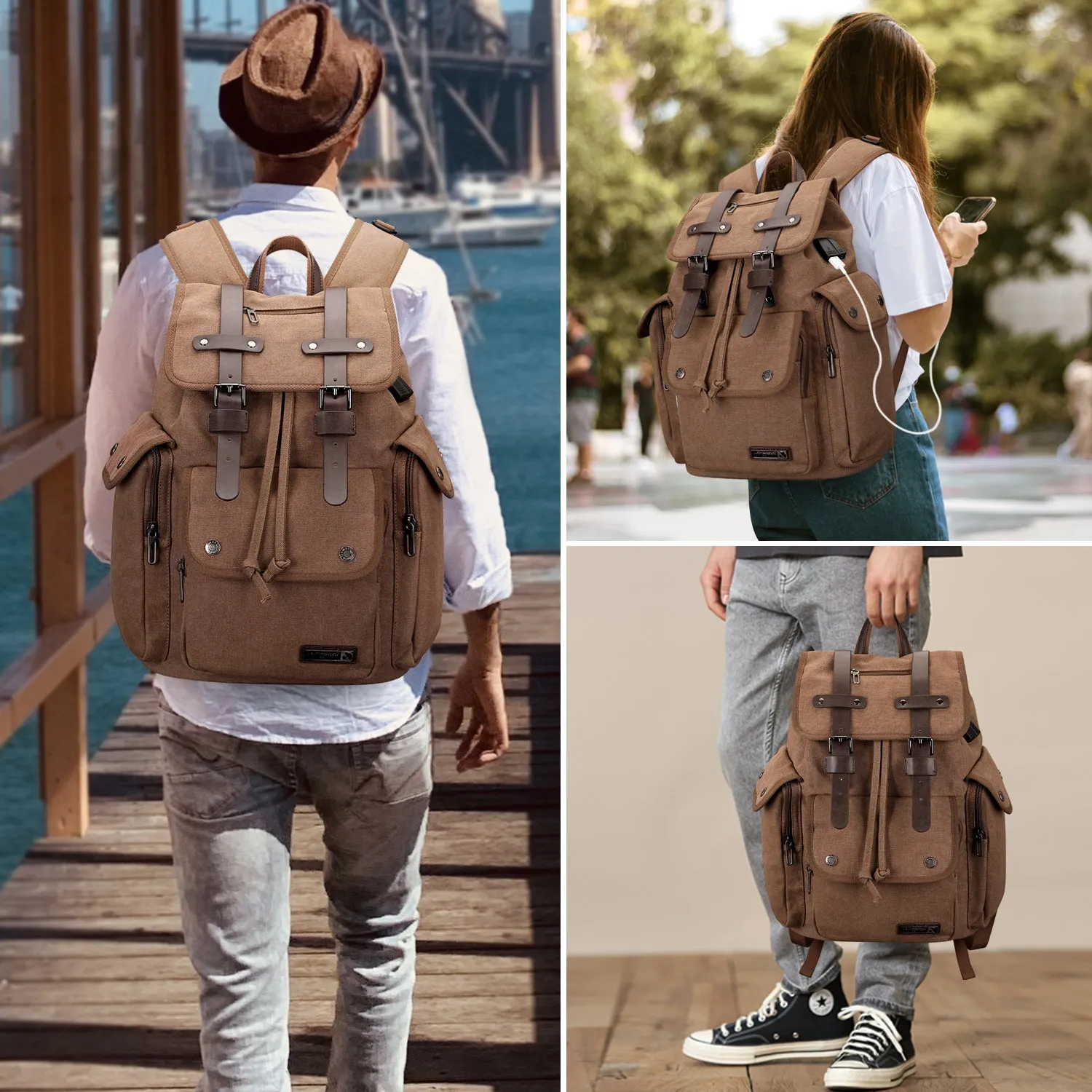 Canvas Backpack for Men Drawstring Backpack