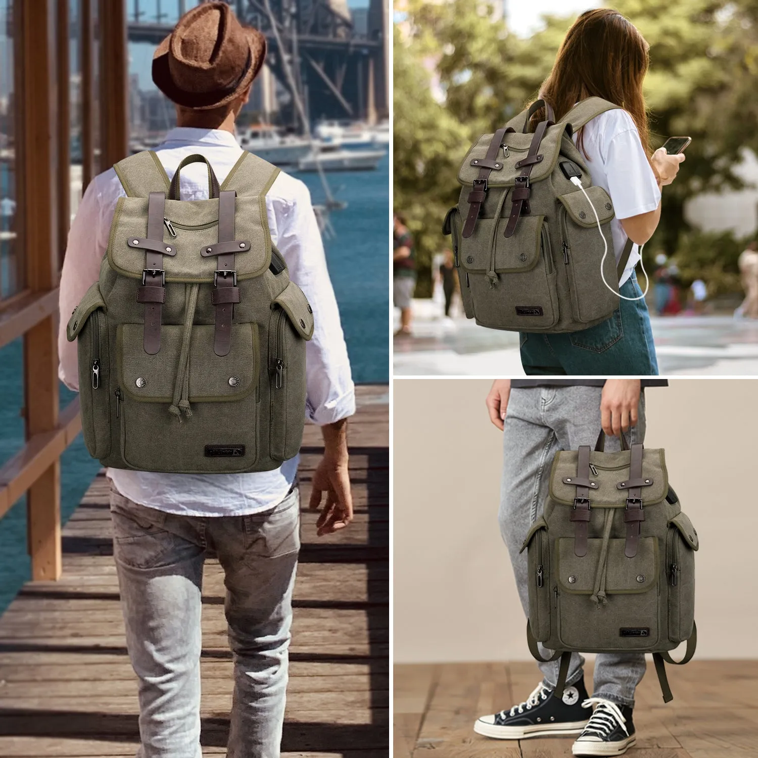 Canvas Backpack for Men Drawstring Backpack