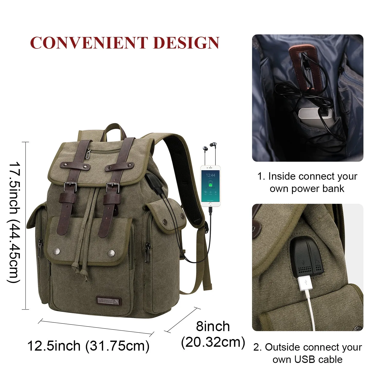 Canvas Backpack for Men Drawstring Backpack