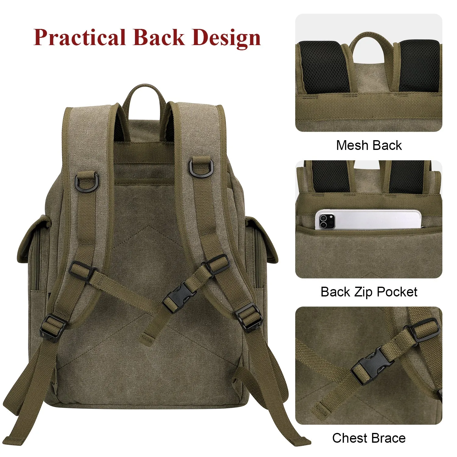 Canvas Backpack for Men Drawstring Backpack