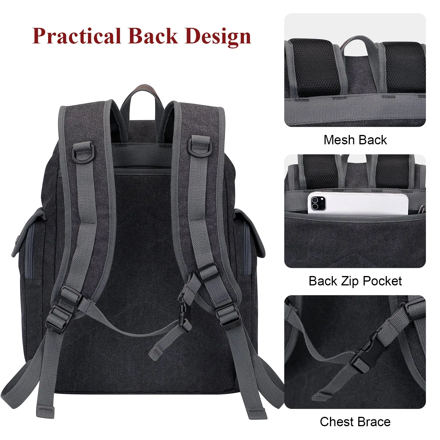 Canvas Backpack for Men Drawstring Backpack