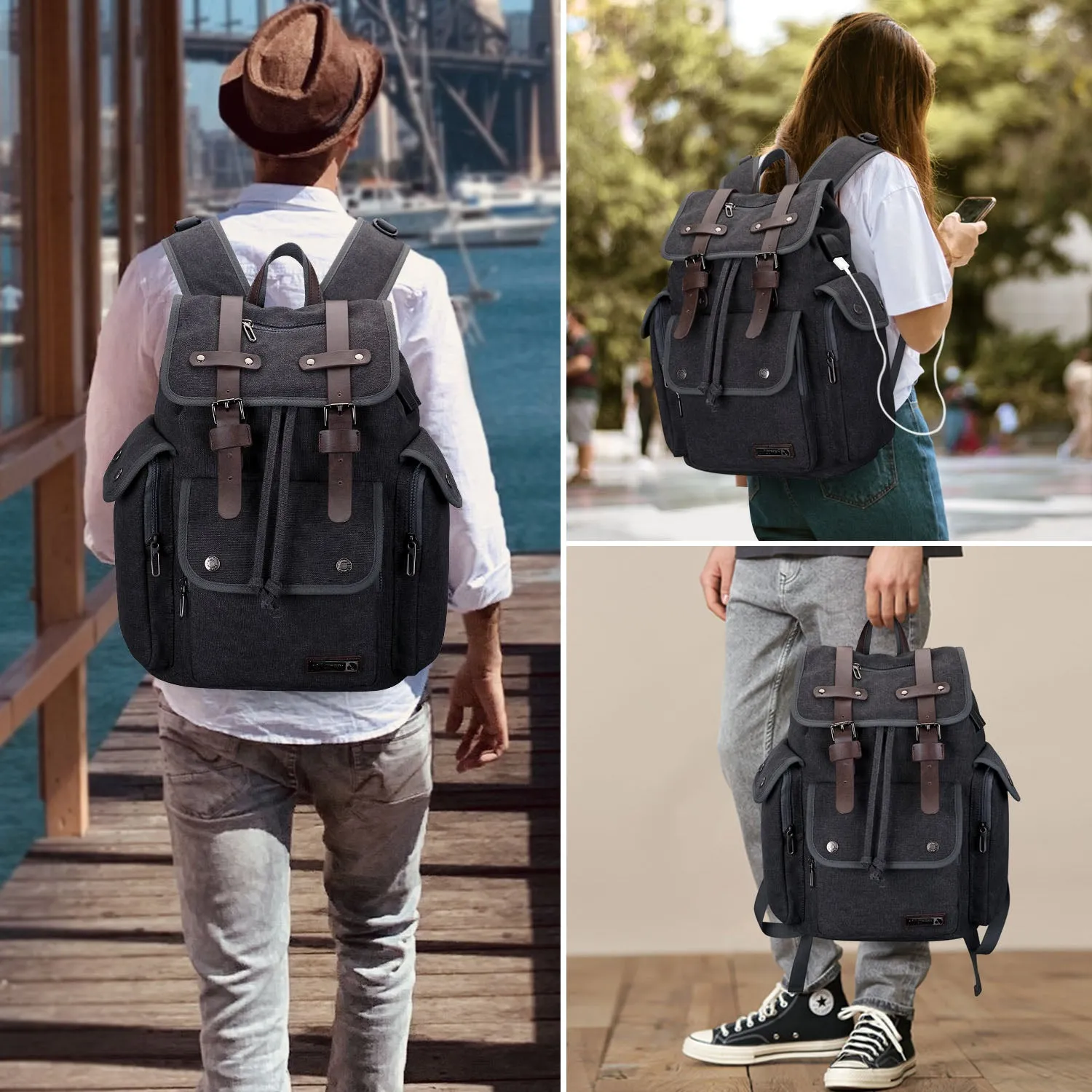 Canvas Backpack for Men Drawstring Backpack