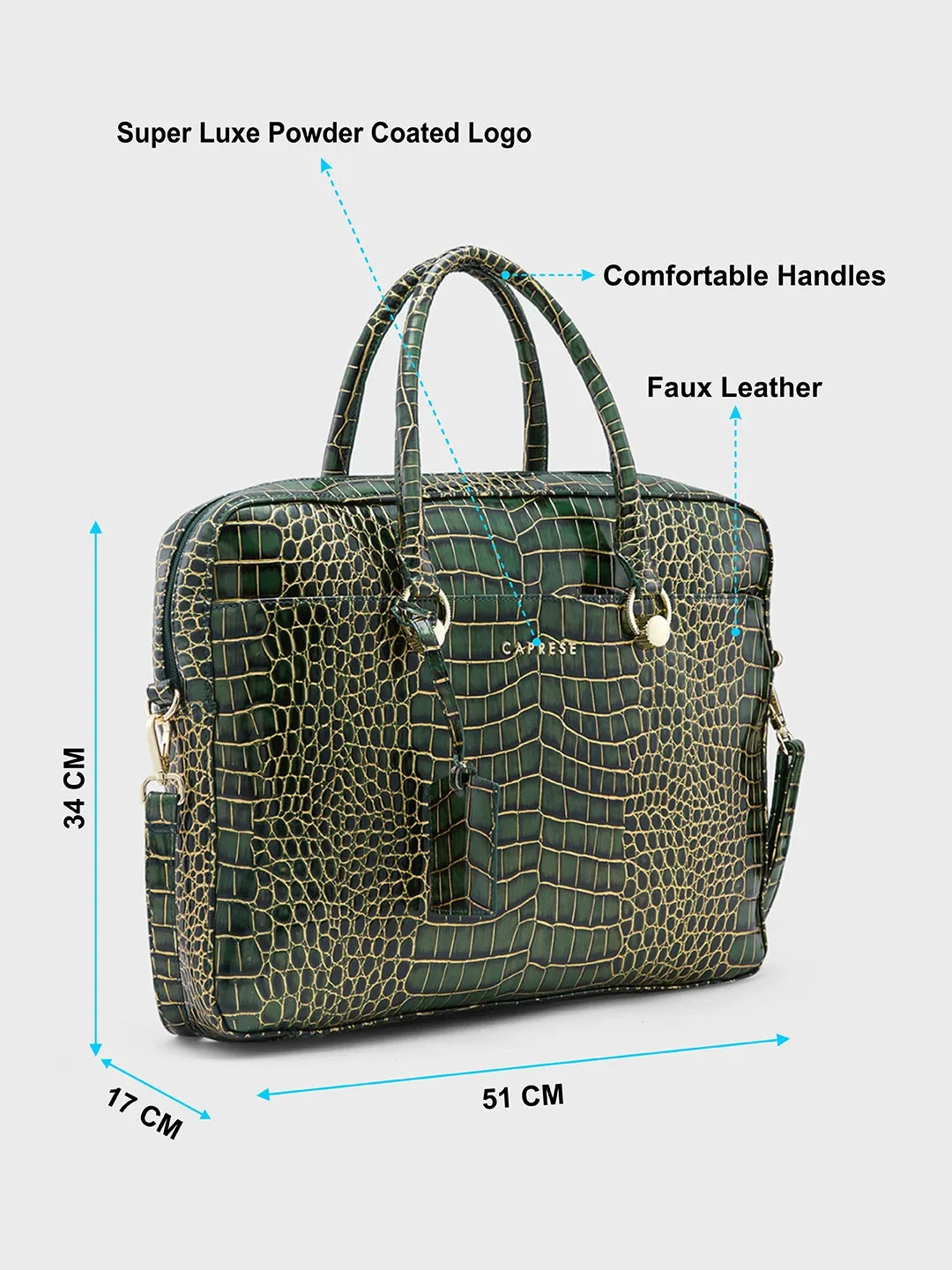 Caprese Miranda Laptop Bag Large Croco Women'S Office Bag Green