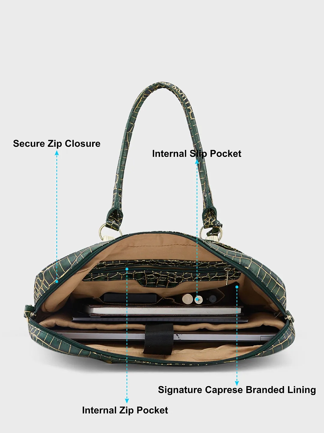 Caprese Miranda Laptop Bag Large Croco Women'S Office Bag Green