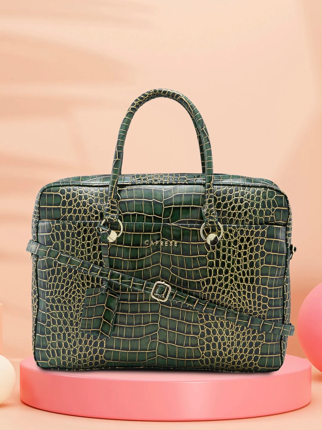 Caprese Miranda Laptop Bag Large Croco Women'S Office Bag Green