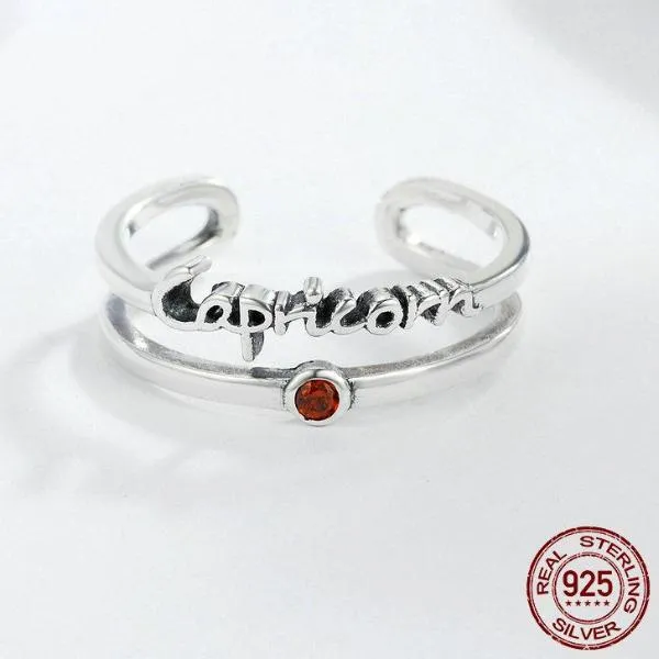 Capricorn Sterling Silver Open Finger Ring