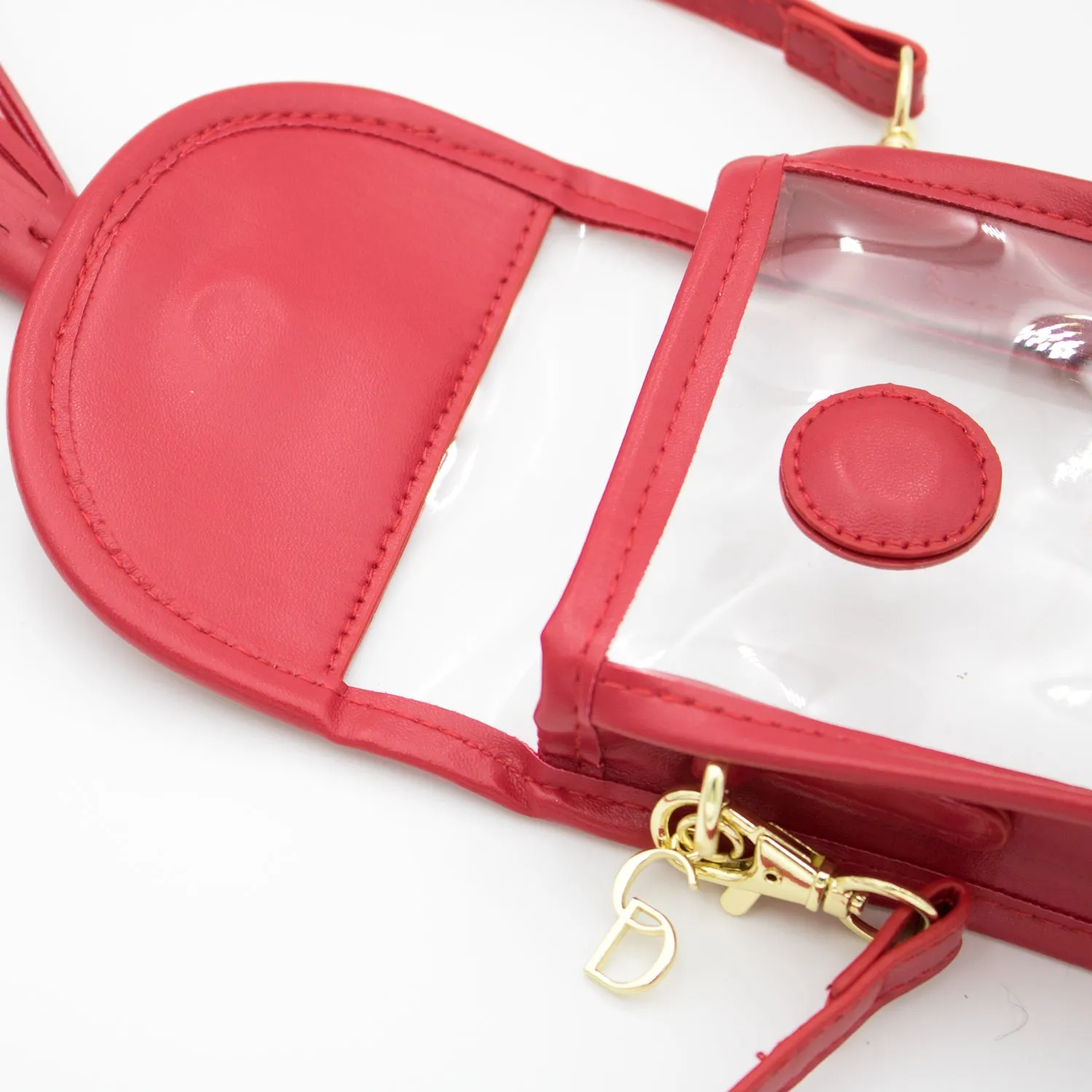 Cell Phone Crossbody - Clear Bag with Red and Gold Accents