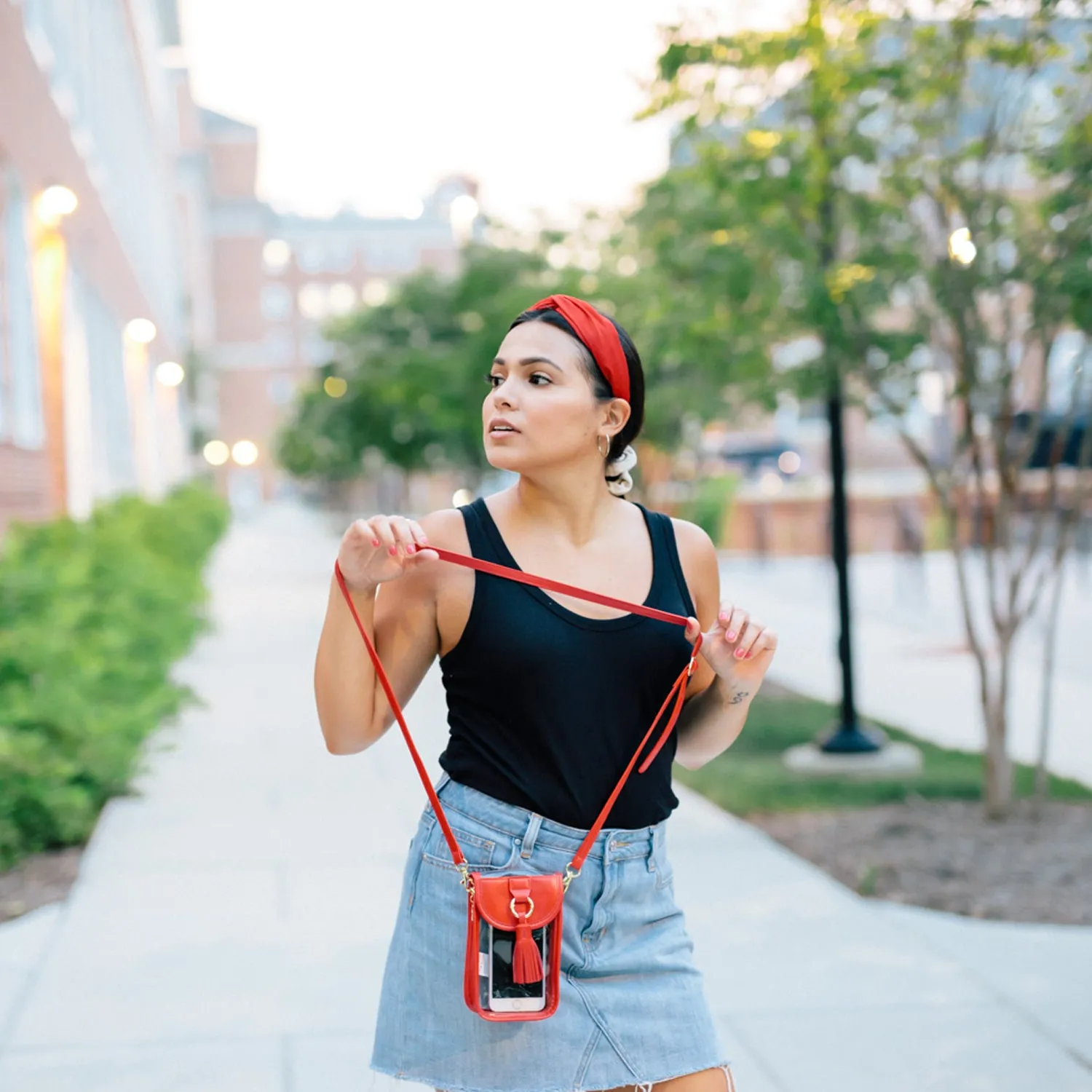 Cell Phone Crossbody - Clear Bag with Red and Gold Accents