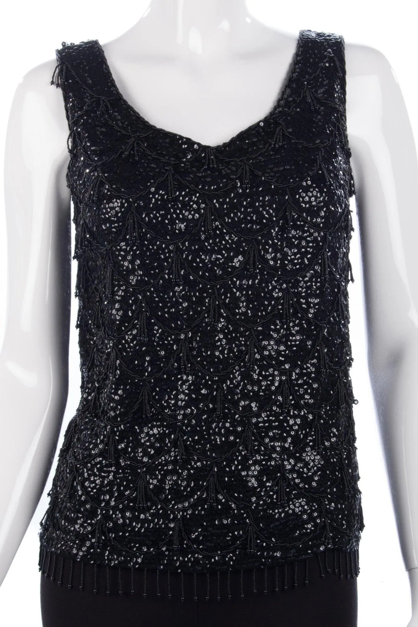 Cerimode Vintage Sequinned Sleeveless Top Black Size 36 (UK8/10)