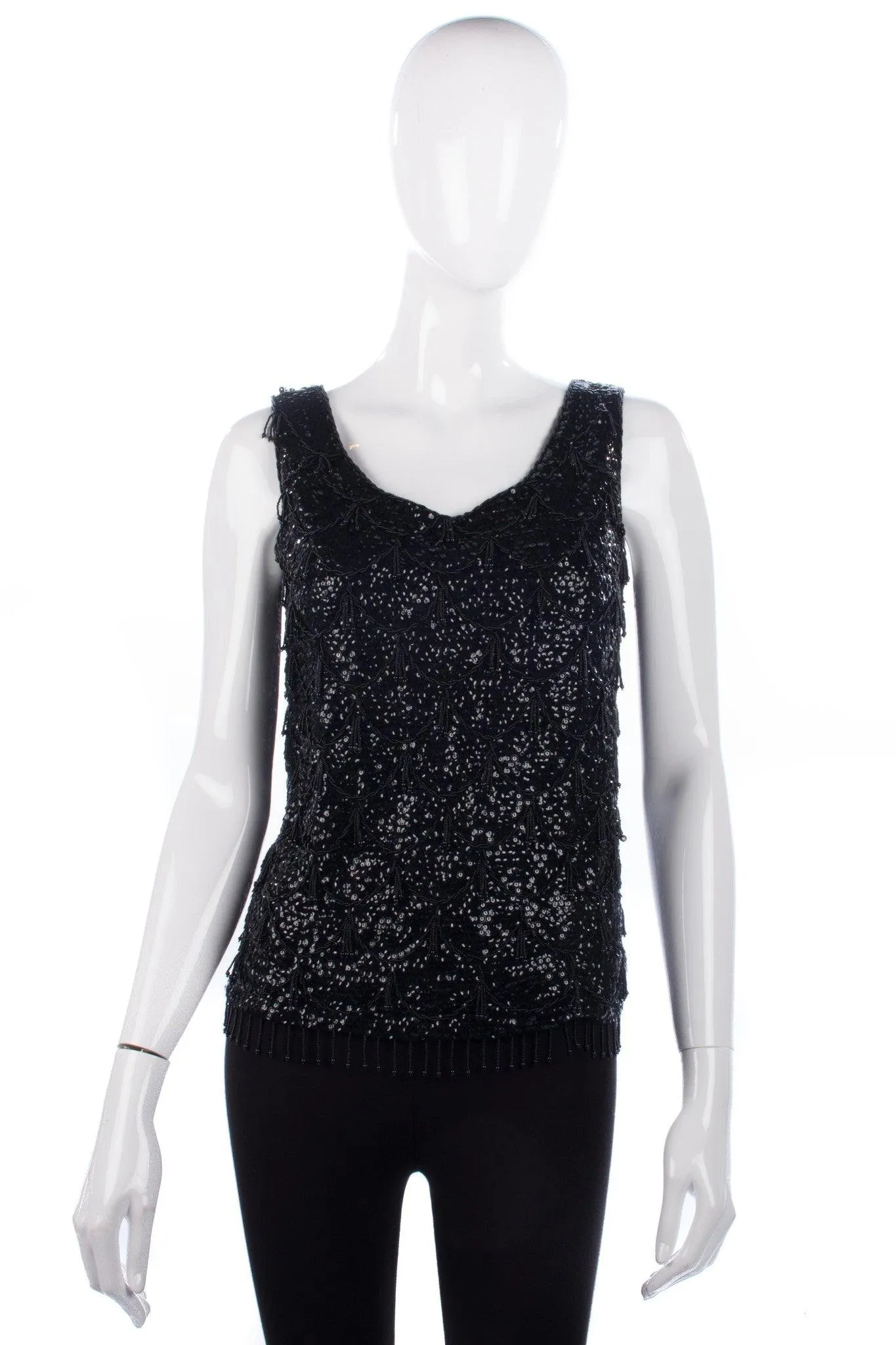 Cerimode Vintage Sequinned Sleeveless Top Black Size 36 (UK8/10)