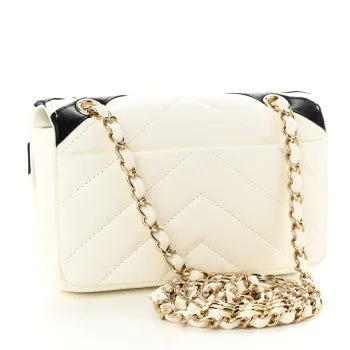 CHANEL LAMBSKIN CHEVRON STITCHED FLAP BAG IN WHITE AND BLACK