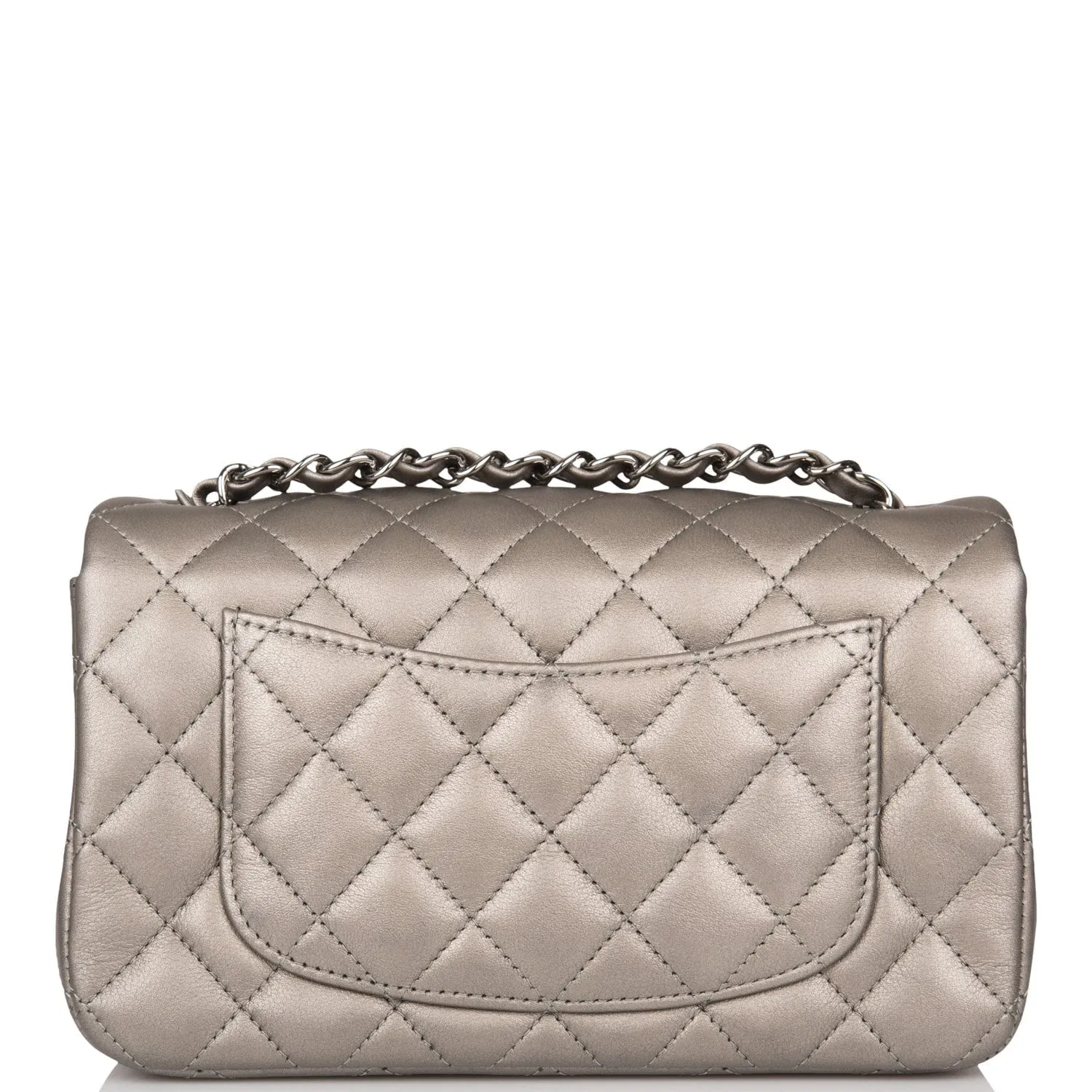 Chanel Mini Rectangular Flap Bag Ruthenium Metallic Lambskin Silver Hardware