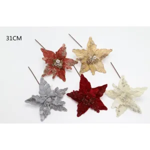 Christmas Assorted Artificial Flower with Glitter and Diamante 31cm