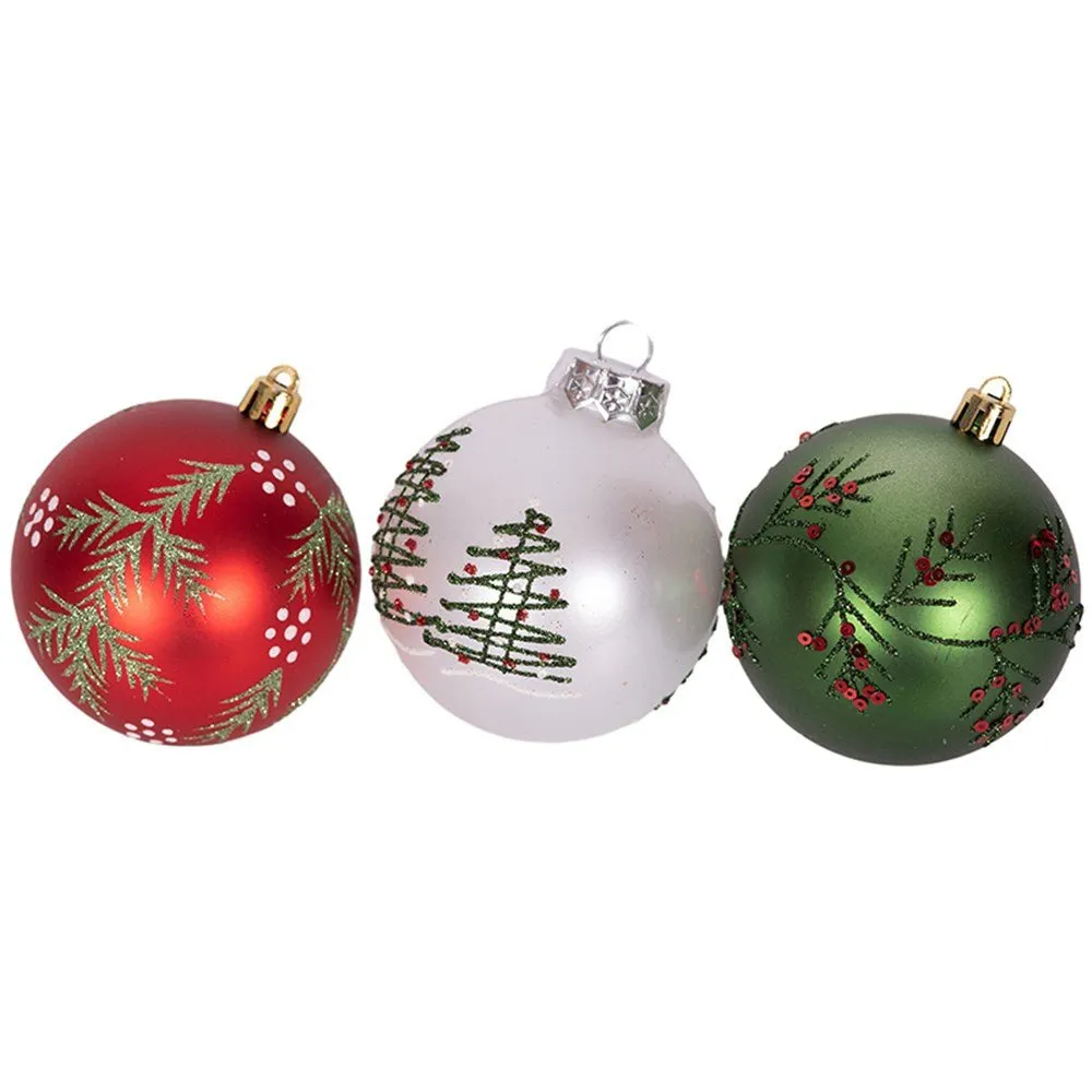 Christmas Ornament Red White Green Shatterproof Bauble Tree Decoration