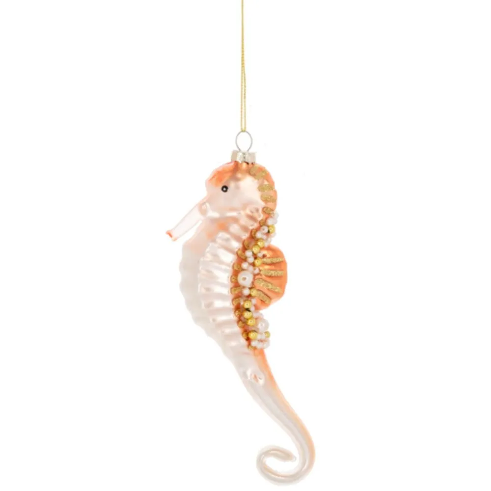 Coral Seahorse Glass Ornament