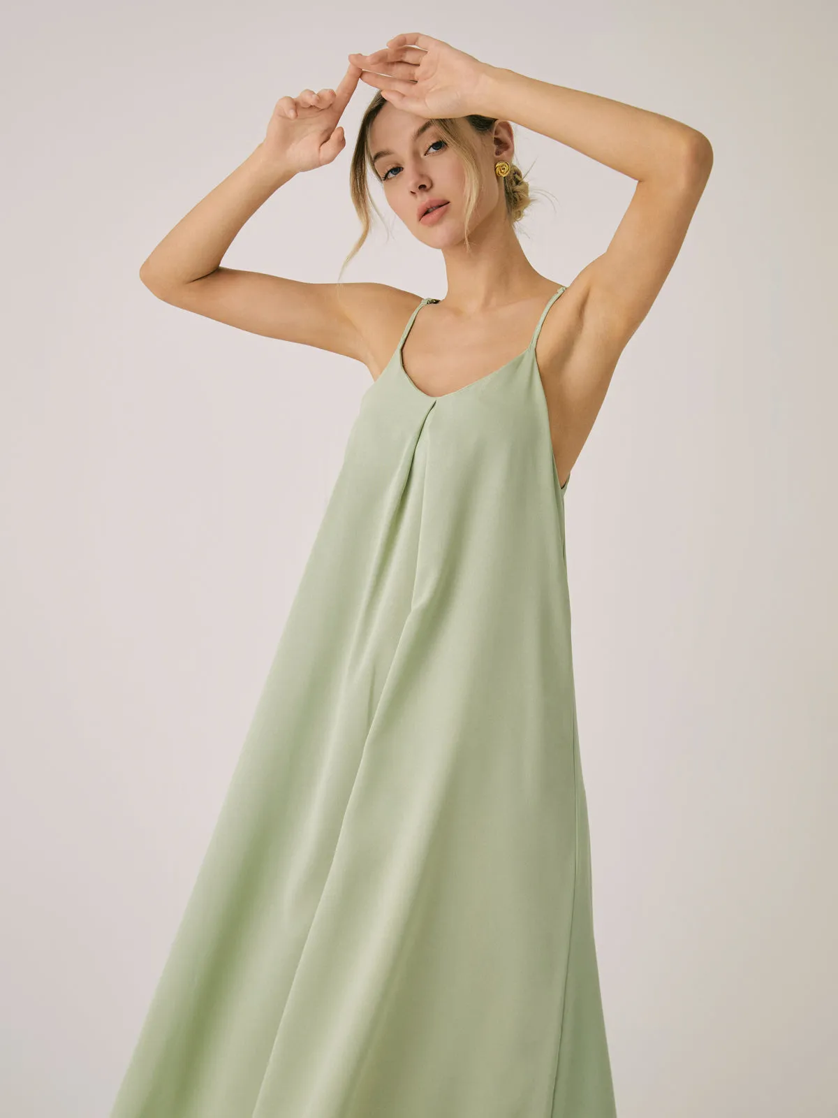 Cotton Blends Graceful Pleated Long Dress