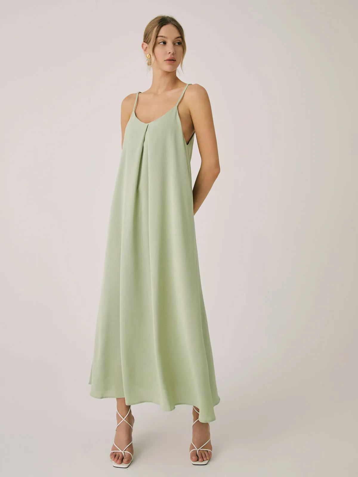 Cotton Blends Graceful Pleated Long Dress