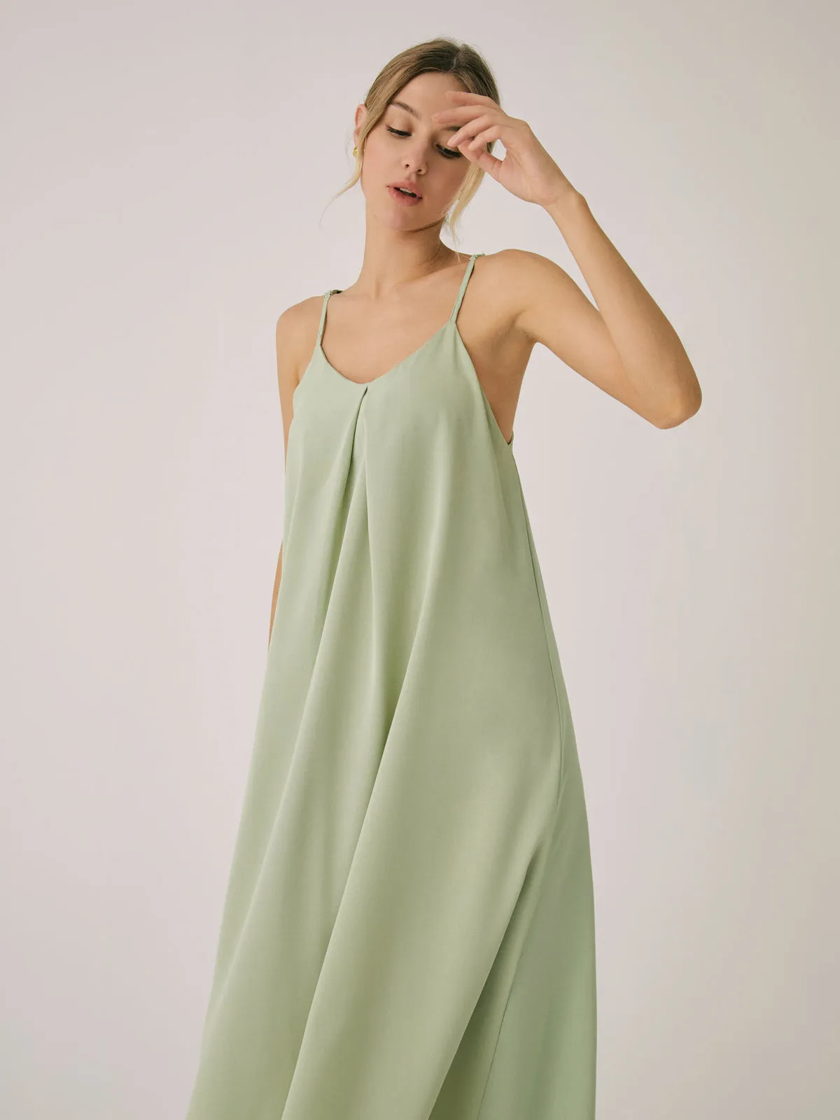 Cotton Blends Graceful Pleated Long Dress