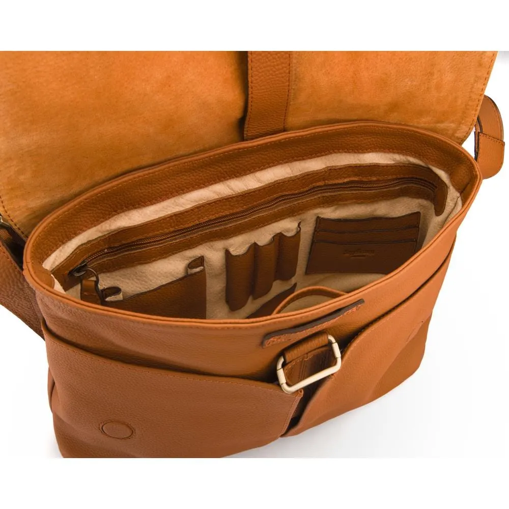 Courier's Leather Messenger Bag - Tan Pebble Grain