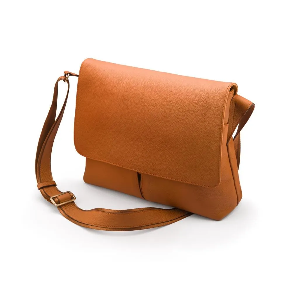 Courier's Leather Messenger Bag - Tan Pebble Grain