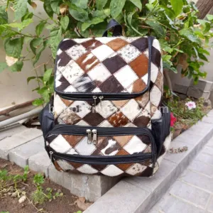 Cowhide Patchwork Travel Backpack