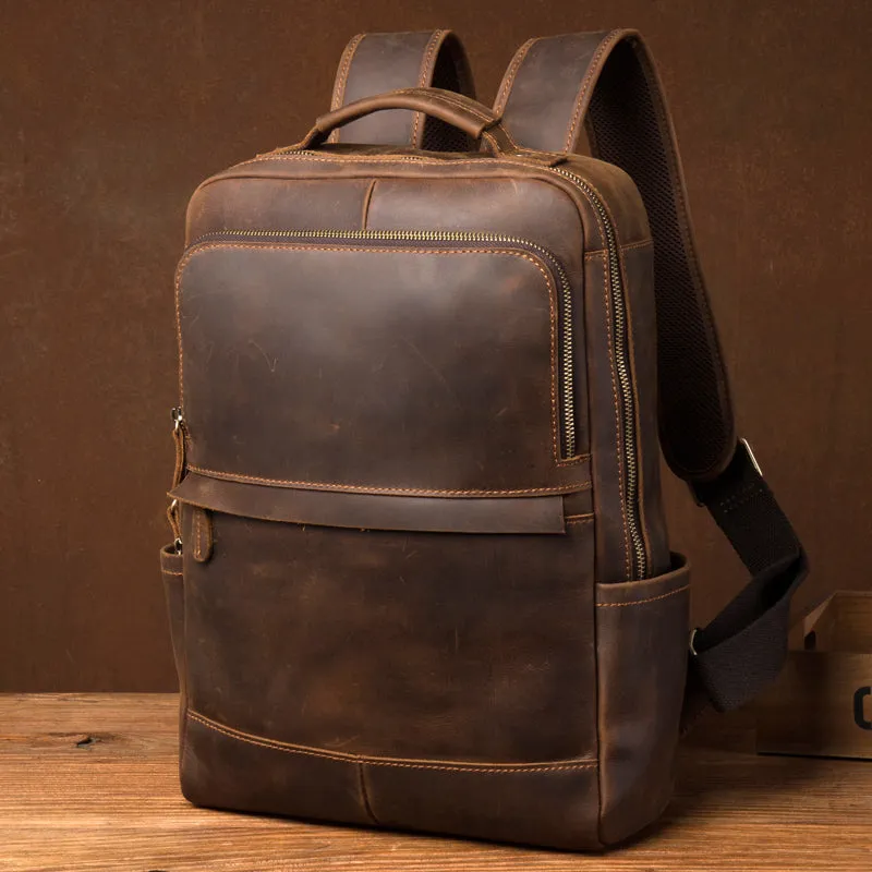 Crazy Horse Leather Backpack Men Laptop Backpack Handmade Travel Backpack MSG7635