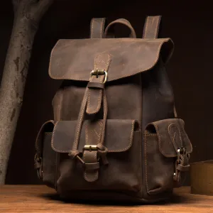 Crazy Horse Leather Backpack Retro Travel Backpack Unisex Laptop Backpack