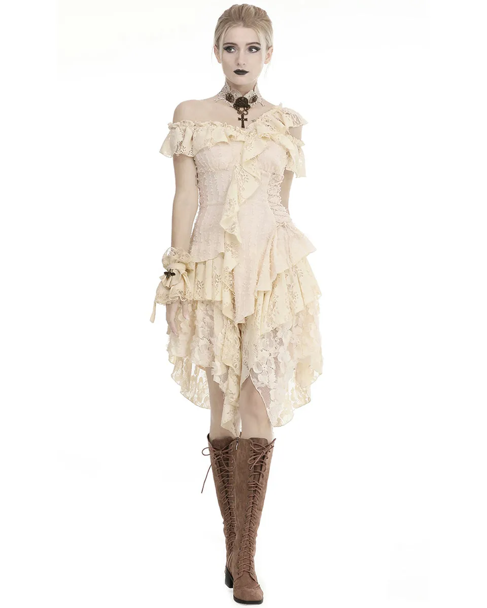 Dark In Love Eldonia Lace Steampunk Dress - Vintage Off-White