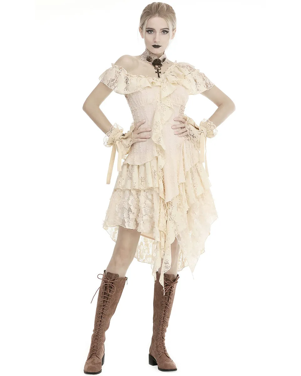 Dark In Love Eldonia Lace Steampunk Dress - Vintage Off-White