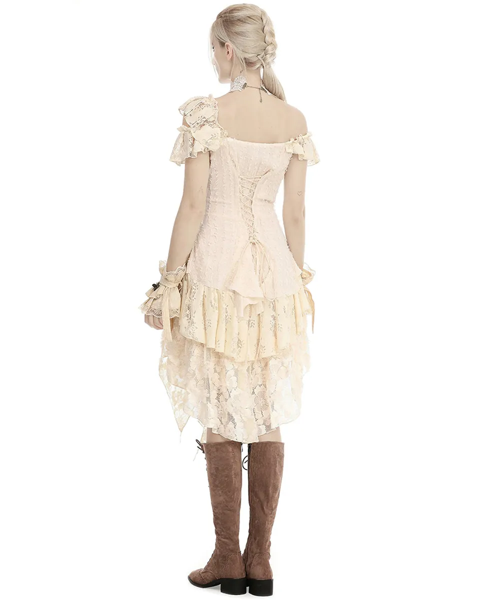 Dark In Love Eldonia Lace Steampunk Dress - Vintage Off-White