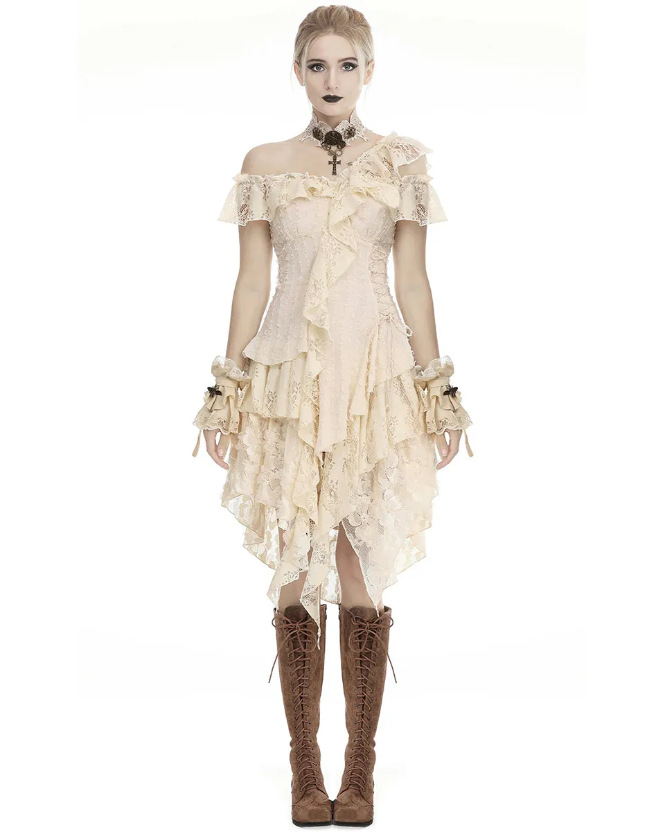 Dark In Love Eldonia Lace Steampunk Dress - Vintage Off-White