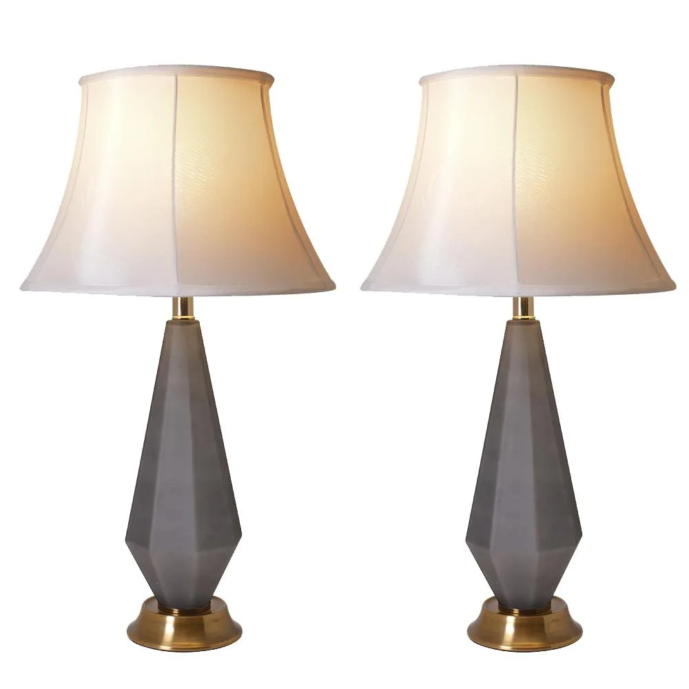 Diamant Big Faceted Frosted Glass Table Lamp 27" - Gray/Off White (Set of 2)