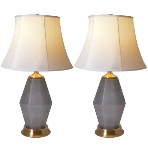 Diamant Faceted Frosted Glass Table Lamp 24" - Gray/Off White (Set of 2)