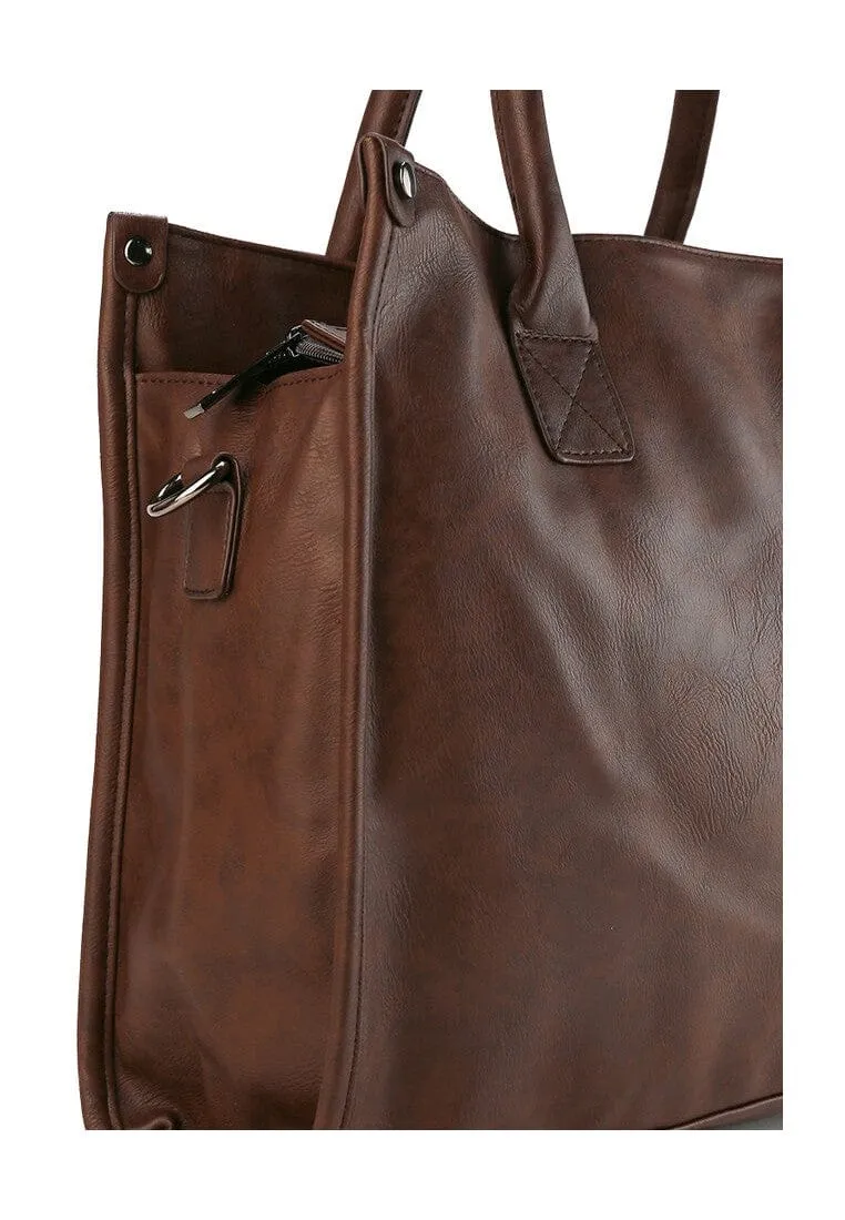 Distressed Leather Commuter Tote Bag - Dark Brown