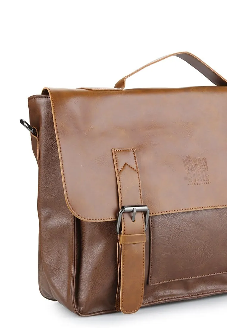 Distressed Leather Office Bag - Camel