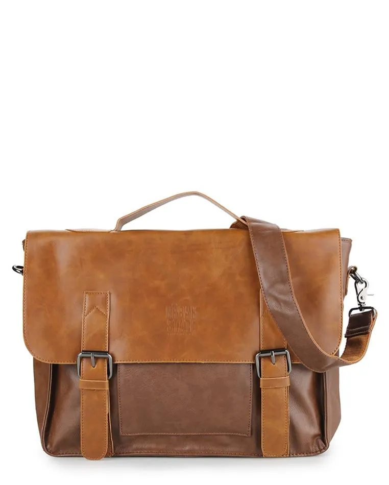 Distressed Leather Office Bag - Camel