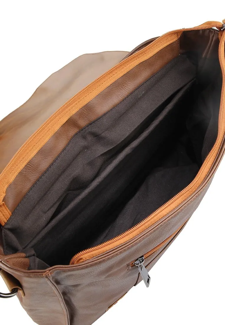 Distressed Leather Office Bag - Camel