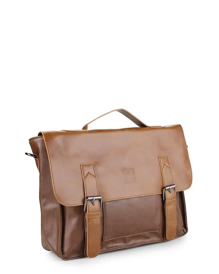 Distressed Leather Office Bag - Camel