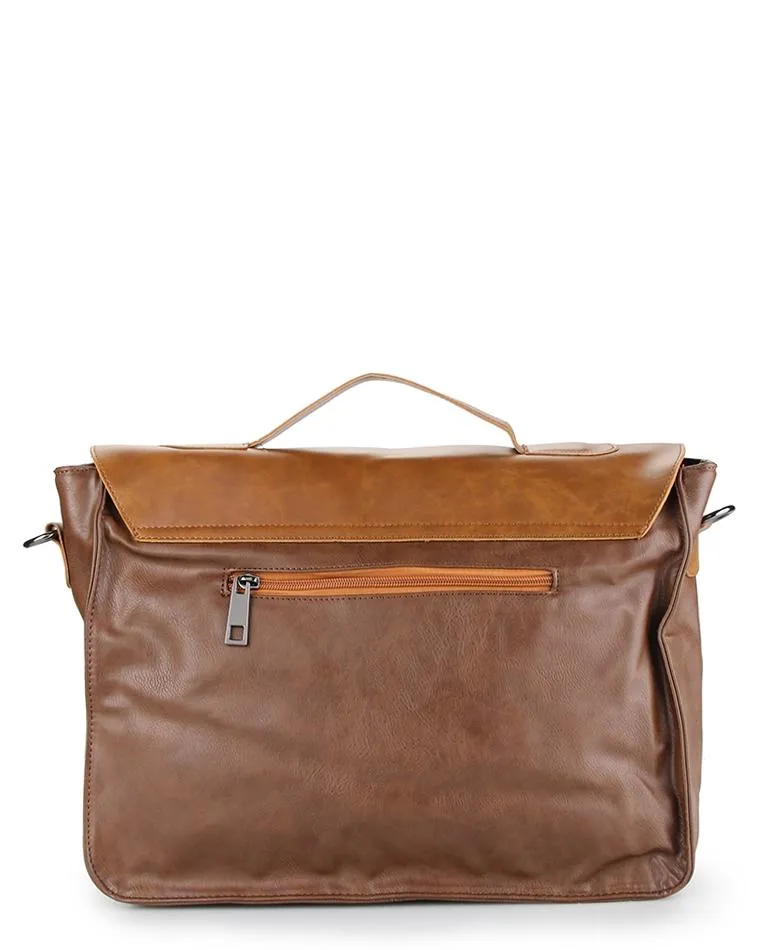 Distressed Leather Office Bag - Camel