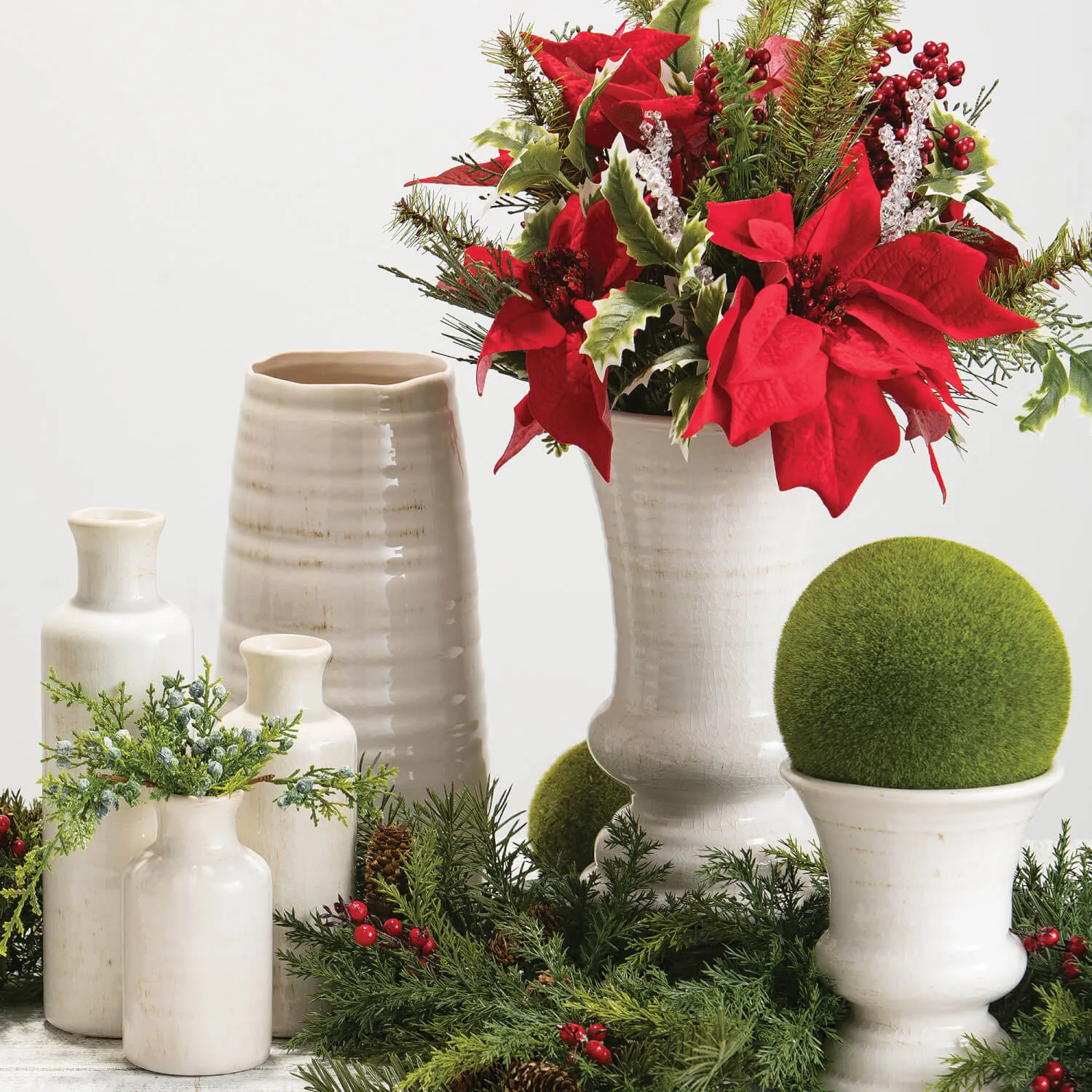 Distressed White Ceramic Farmhouse Urn